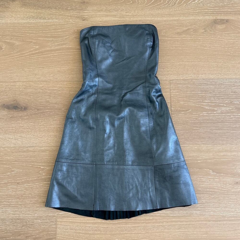 Alexander McQueen Mini Dress Pleated Backless Leather Size 42 Silver Gray